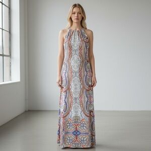 Maggy London Boho Paisley Maxi Dress 14 Vacation Chic Euro Summer Relaxed Sz 14